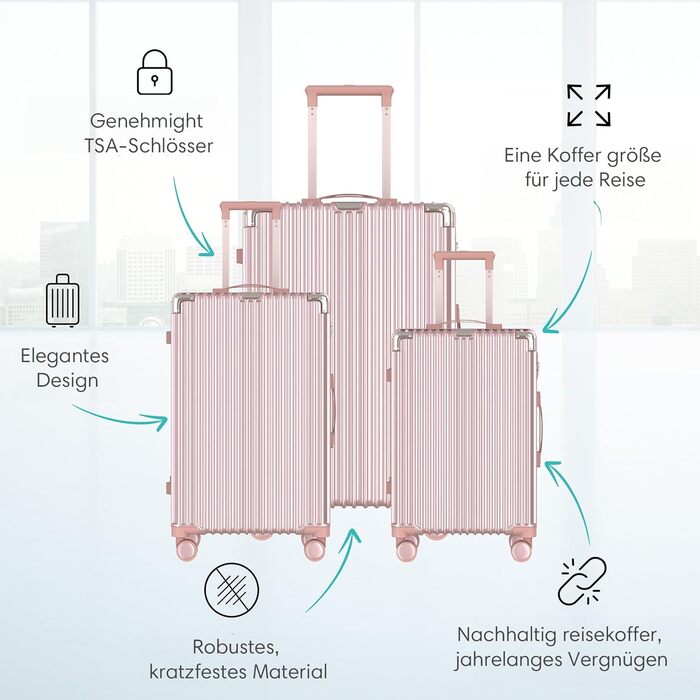 Набір валіз Voyagoux 2 шт. - 39L та 113L, жорсткі валізи, TSA-замок, ABS пластик, 4 колеса 360°, міцні та легкі, рожеве золото