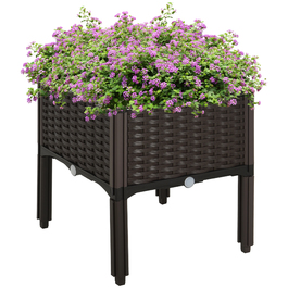 Outsunny Raised Garden Bed Planter, Rattan-Look 40x40x44cm with PP Drainage Holes in Brown for Garden & Balcony