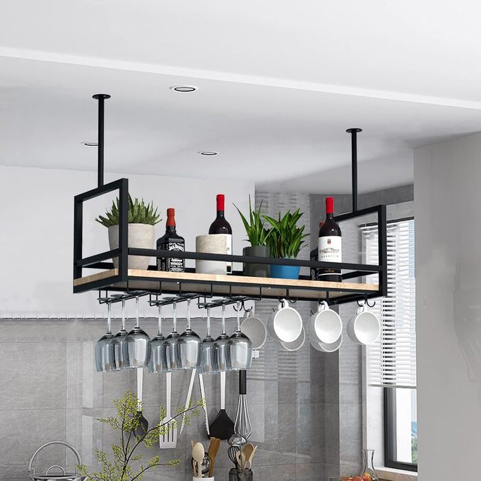 Металевий настінний/підвісний стелаж для вина DSVONAUS, 140x30x60 см - для бару, ресторану, кафе, кухні