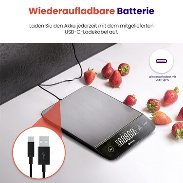 Etekcity Digital Kitchen Scale - 1g Precision, 10kg Capacity, LED Display, Tare Function, USB Rechargeable, Stainless Steel