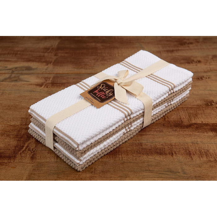 Sticky Toffee Dishcloths made of 100% cotton, terry cloth, 4 pieces, kitchen towels, 40.6 x 71 cm, light brown, soft, absorbent, for restaurant, bar, glass, kitchen towels