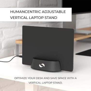 HumanCentric Adjustable Laptop Stand & Dock - Leather & Aluminum Black - Vertical Stand for MacBook Pro & Laptops (0.5' - 1.5')