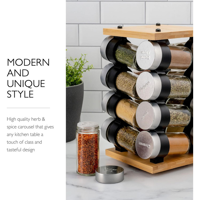 Карусель для спецій та трав Cole & Mason H121808U, 16 відділень, Чорний/Нержавіюча сталь
