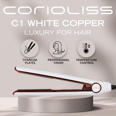 Випрямляч для волосся Corioliss C1 | Титанові пластини, регулювання температури | Для тонкого волосся (Білий Soft Touch Copper)