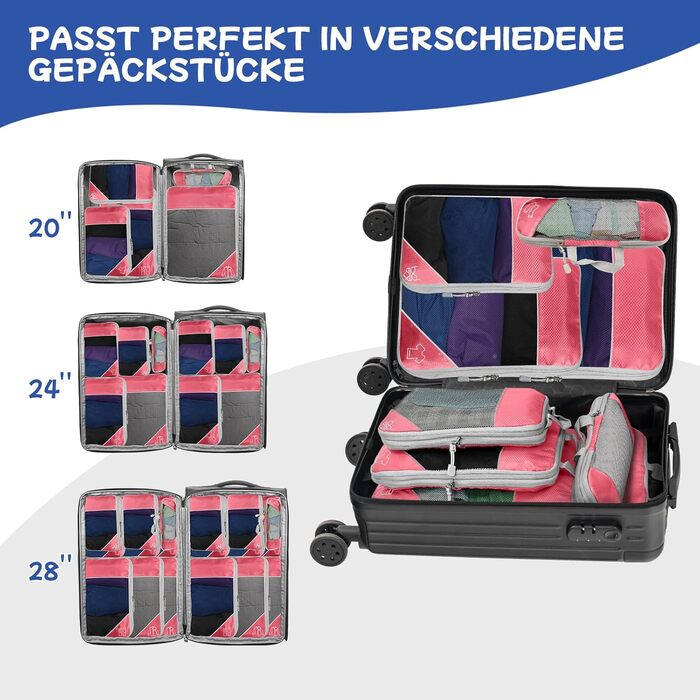 Набір органайзерів для валізи Kompressions Packwürfel (5 шт.) рожевого кольору - компресійні куби для подорожей, легкі сумки для зберігання, органайзер для рюкзака та валізи
