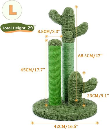 Kratzbaum Kaktus, creative cat tree design, 3 post set, green, L - 42 * 68.5cm, AY405-HZ-L-66GN-B