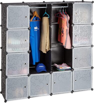 Relaxdays Modular Clothes Rack with 12 Compartments, Large Plastic Wardrobe, 145.5 x 145.5 cm, White (Black)