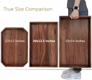 MAGIGO Tray with Handles, rectangular, 50.8 x 32.3 cm, made of black walnut wood, for tea, coffee, or breakfast in bed, classic decorative wooden serving tray
