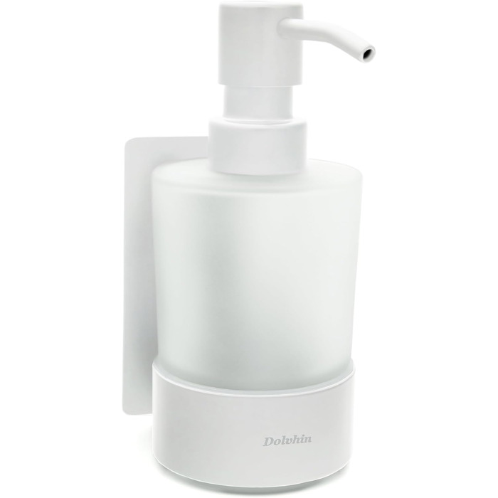 Dolvhin® Soap Dispenser Wall Mount No Drilling | Frosted Glass Hand Soap Dispenser | Stainless Steel Pump Dispenser & Wall Holder | Adhesive Wall Soap Dispenser | Dish Soap Dispenser 250ml | Matte White