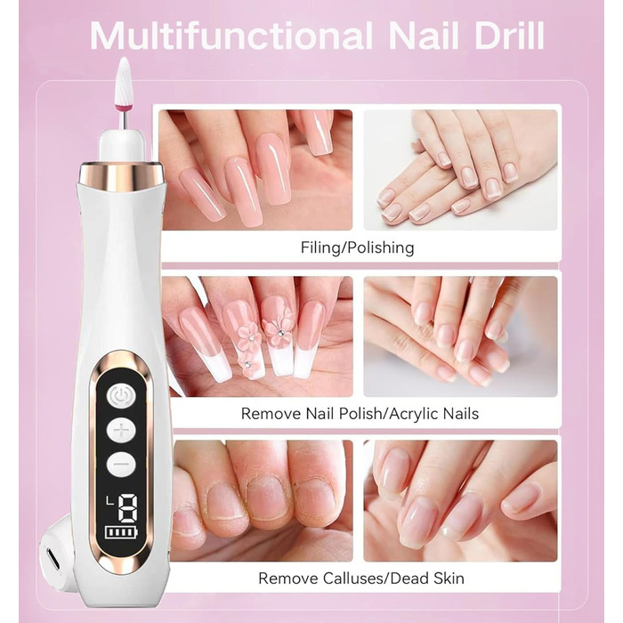 Електричний набір для манікюру та педикюру Nagelfräser 15 в 1: фрезер, набір для гелевих нігтів, 20000 об/хв, 9 швидкостей (білий)