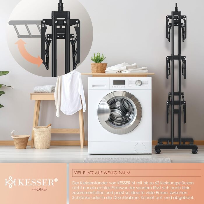 Кесер® Сушилка для білизни з колесами - тур-модель, 4 яруси, 2 обертові крила, 6 розкладних рівнів, білий/антрацит (чорний)
