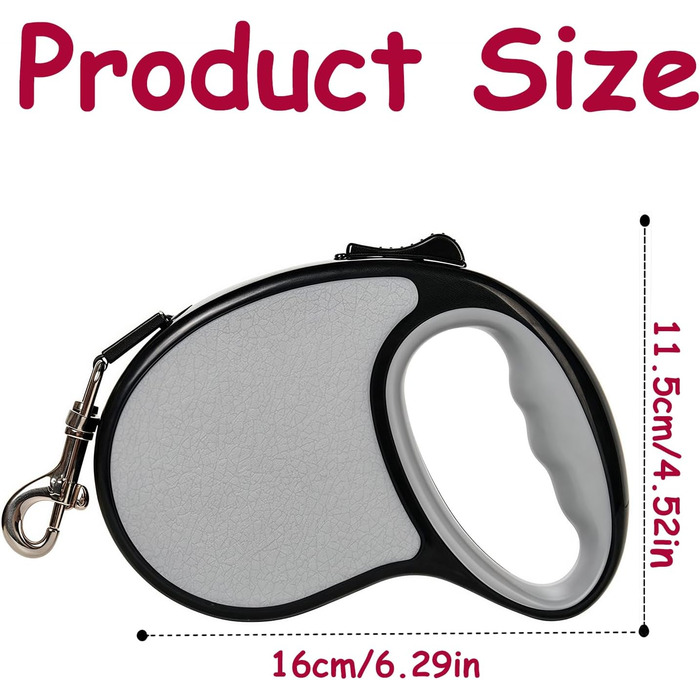 Висувна поводок для собак, 5 м, міцний, 360° без перекручування, автоматичний замок, з неслизькою ергономічною ручкою та кликером для дресирування, для собак маленьких/середніх порід (покращений, сірий)