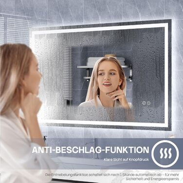 Дзеркало для ванної кімнати HySail з підсвічуванням, 5 мм, висока роздільна здатність, срібне покриття, 3 колірні температури та регульована яскравість, настінне дзеркало з сенсорним вимикачем та функцією проти запотівання (3 кольори + регулювання яскраво