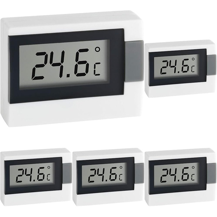 TFA Dostmann Digital Thermometer, versatile, indoor temperature, room climate, white, L 54 x W 16 (30) x H 39 mm (Pack of 5)