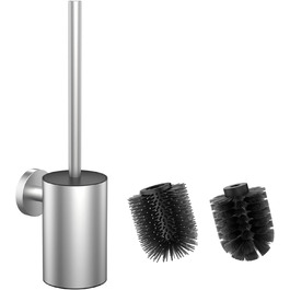 Набір для чищення унітазу WAVEWO з кріпленням на стіну, силіконова щітка та тримач, квадратна щітка з нержавіючої сталі 304, 2 насадки (кругла срібляста)