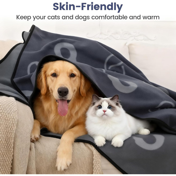 Водонепроникний килимок для собак, 152x127 см, плюшевий фланель та шерпа, для середніх та великих собак, машинне прання - Чорний (152x127 см, Сірий)