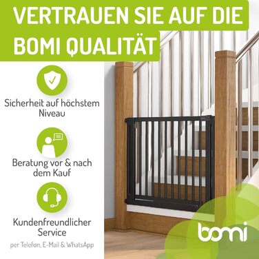 Захист від травм для дітей BOMI Miko: дерев'яні ворота для дверей, без свердління, кут 90°, ширина 63-71 см, чорний колір