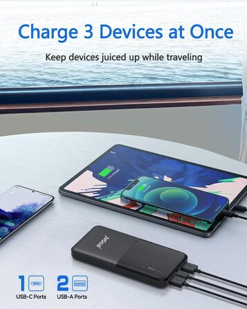 Powerbank 10000mAh з 3 виходами та 2 входами (Type-C), для iPhone, iPad, Samsung та інших пристроїв