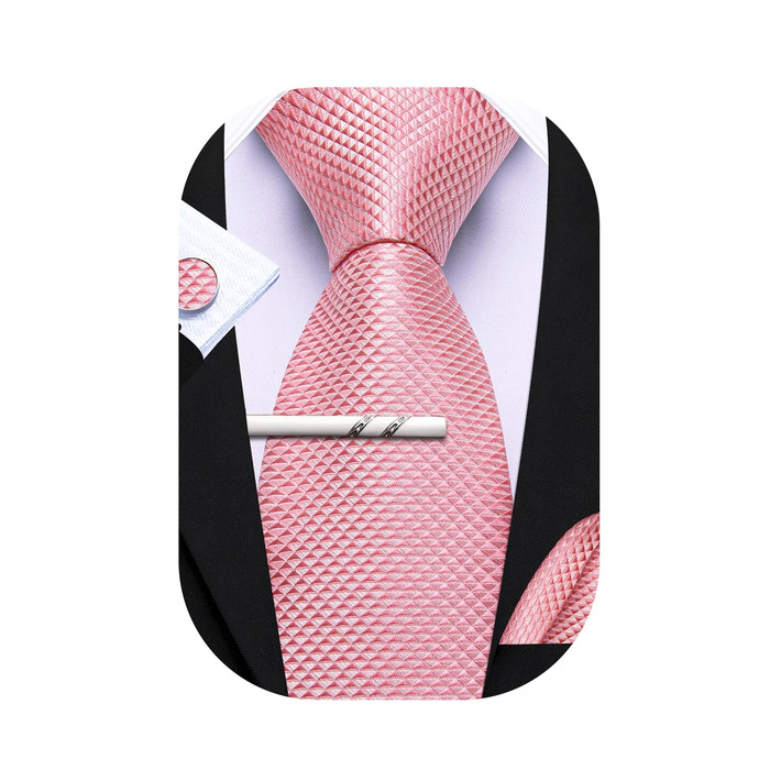 Комплект краваток Barry.Wang: краватка, кишеньковий хустинка та запонки (солідно-рожевий) для весілля та ділових зустрічей