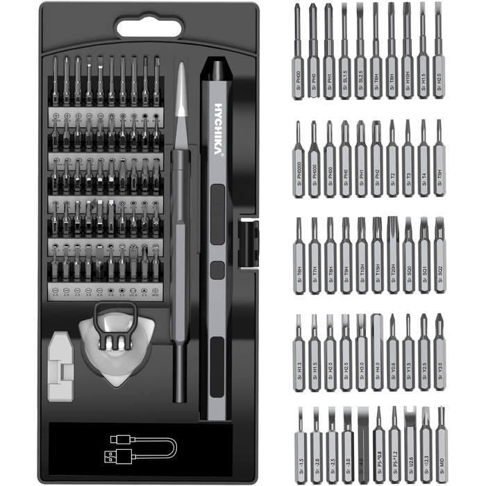 Електричний прецизійний викрутковий набір HYCHIKA 62-в-1 для ремонту електроніки: телефонів, планшетів, Xbox, камер, годинників