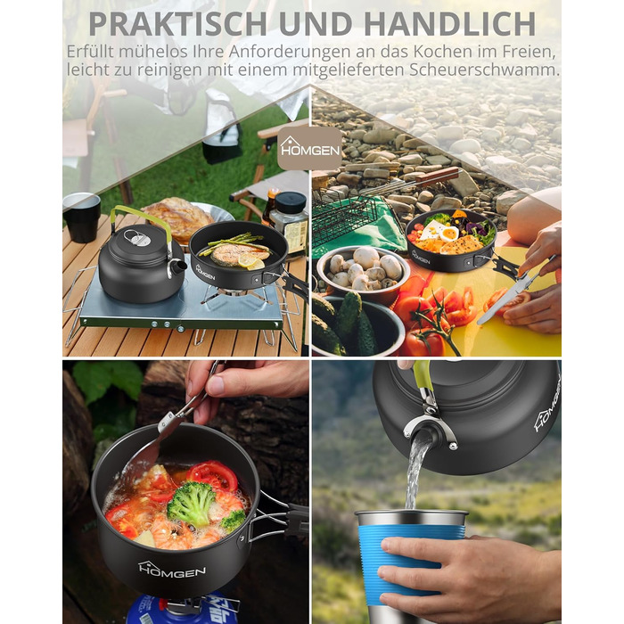 Набір посуду для кемпінгу HOMGEN: каструлі та сковорідки з алюмінію, легкий набір для 2-3 особи