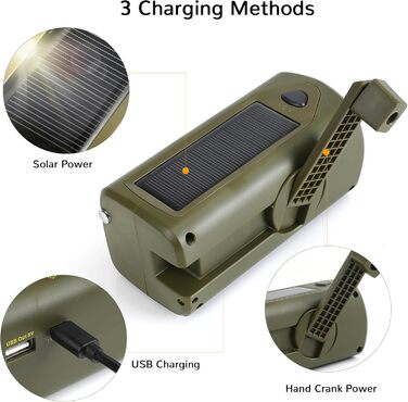 Радіо URPRO на ручному валу з AM/FM, 3000 mAh Powerbank, SOS-сигнал, LED-ліхтарик, USB-зарядний пристрій для мобільного телефону - ідеально для кемпінгу та походів