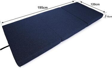 Складаний матрац Sunnypillow Premium 120x195x15 см, трисекційний, знімний чохол, синій, товщина 15 см, гостьовий, туристичний, пінополіуретан