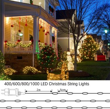 Гірлянда світлодіодна BrizLabs 40м, 800 LED, тепле біле світло, для прикраси дому, саду, балкону, вечірки. Водостійка, 8 режимів