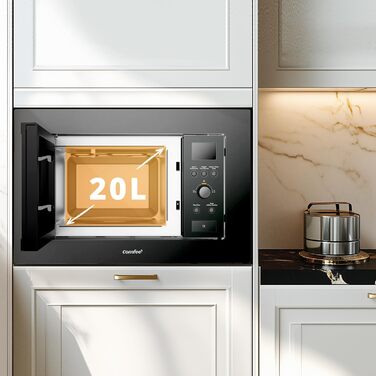 Вбудована мікрохвильова піч COMFEE' CBMAG820BJL-BK, 20 л, 800 Вт, гриль, 5 рівнів потужності, 8 автоматичних меню, функція швидкої заморозки, чорний колір