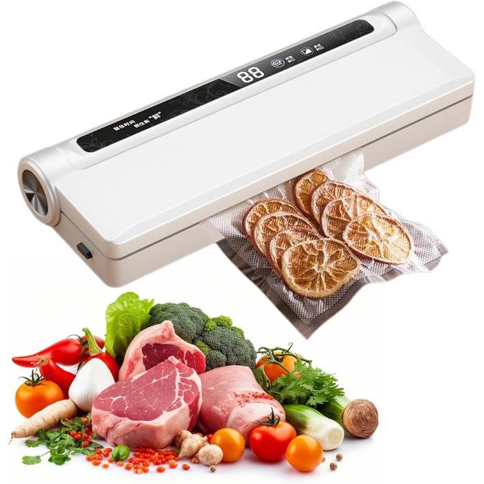 Вакуумний пакувальник з 20 пакетами, запаювач фольги, цифровий таймер, для зберігання сухих, вологих та свіжих продуктів
