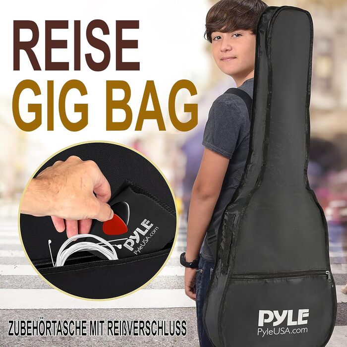 Акустична гітара Pyle для дітей та початківців, ½ розміру, комплект з чохлом, тюнером та медіатором, чорна