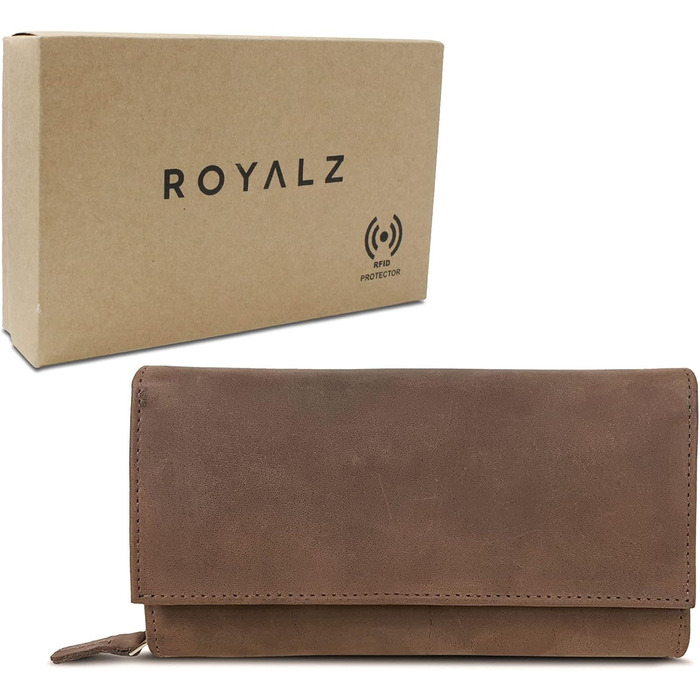 ROYALZ 'Orelia' Vintage Leather Wallet for Women - Large Portemonnaie (Wallet) with Many Compartments, RFID Blocker, Crossbody Wallet