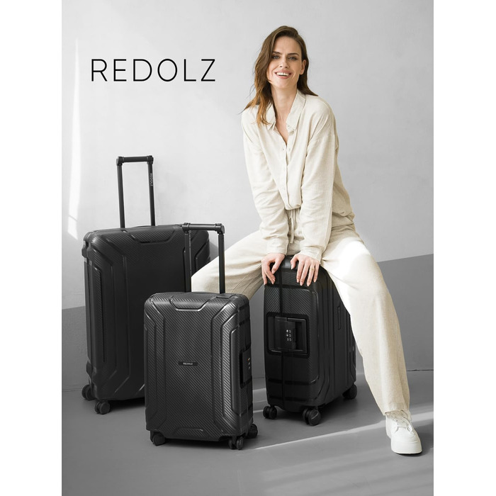Набір валіз REDOLZ Hartschalen 3-ті: міцний поліпропілен, TSA-замок, 4 колеса, система 3-точкового закриття. Розмір M (65 см), Deep Black.