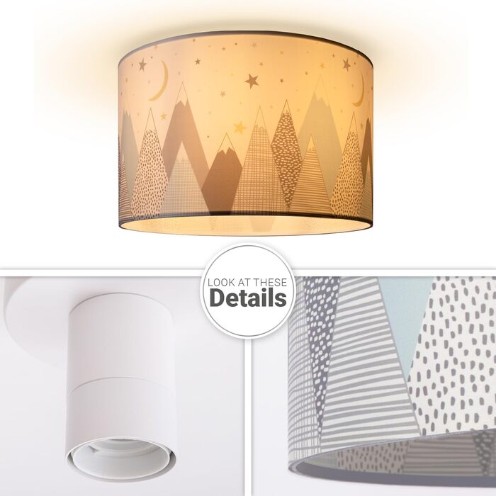 Paco Home Pendant Light for Children's Room, Ceiling Lamp, Chandelier, Baby Room Pendant Light, Various Motives, Boys and Girls, E27, Color: Design 6 (Ø45.5 cm), Light Type___Color: - White (Mountains, Ceiling Light)