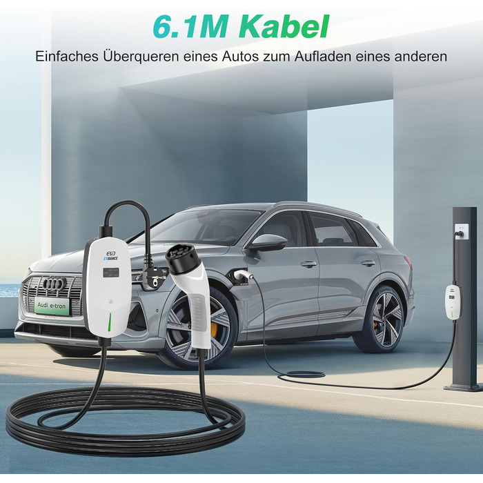 Кабель для зарядки електромобіля EVDANCE Type 2 Schuko 6.1м 3.68kW з OLED екраном, 6-16A для PHEV/EV (Білий)