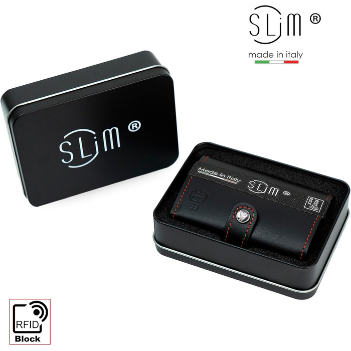 SLim жіноче та чоловіче портмоне/гаманець Smart Wallet з відділенням для монет та RFID захистом, Made in Italy (Чорний та Оранжевий)