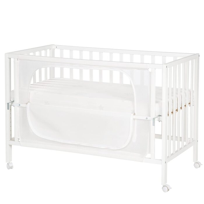 Дитяче приставне ліжечко roba Safe Asleep Sternenzauber 60x120 см, біле, для новонароджених, з бортиком, дерев'яне