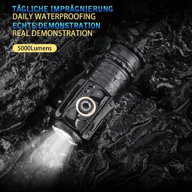 LED ліхтарик ASORT Mini 5000 Lumen: 5 режимів, магніт, водонепроникність IPX6, для кемпінгу та активного відпочинку