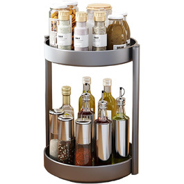 Організатор для спецій Drehteller, поворотна полиця 2 яруси, метал, для шафи, кухні, косметики, ванної кімнати (сірий)