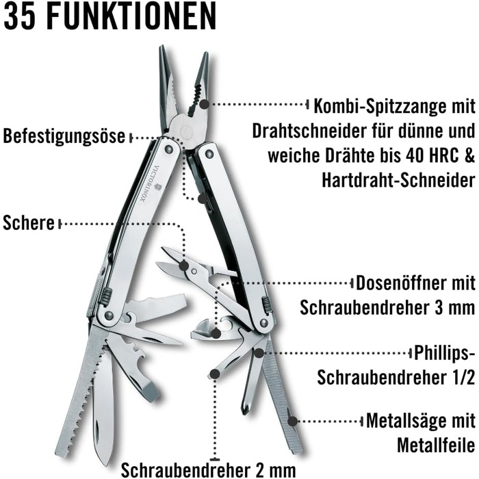 Мультитул Victorinox Swiss Tool Spirit X Plus: 35 функцій, швейцарський, з фіксатором леза, у нейлоновому чохлі