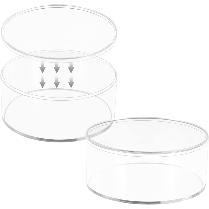 Круглі акрилові контейнери з кришкою, 2 шт, прозорі, 15x2,6 см, для зберігання цукерок, пігулок, намистин, нігтів та прикрас