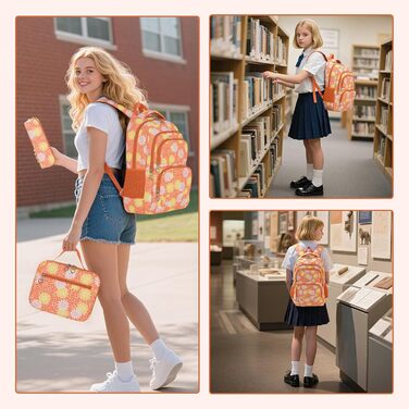 Шкільний рюкзак для дівчинки-підлітка ZHIERNA: набір з ланч-боксом та пеналом (Помаранчевий)