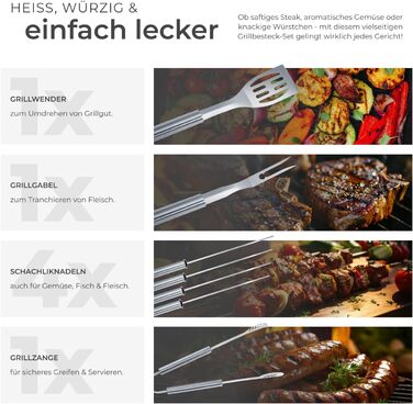 Набір гриля tectake® 18 предметів з нержавіючої сталі в алюмінієвому кейсі. Аксесуари для гриля, мангала, барбекю: для вугільного гриля, Smoker, шашлику, в саду, на кемпінгу. Ідеальний подарунок для чоловіків. В комплекті: виделка для м'яса.