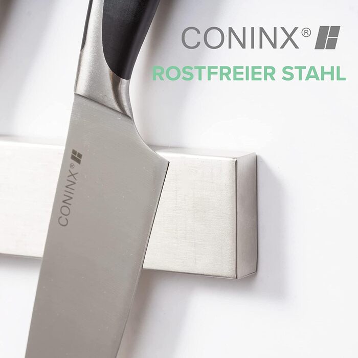 Coninx Magnetic Knife Strip 40cm with High Load Capacity | Magnetic Stainless Steel Knife Holder for Kitchen Knives | 1400 Gauss Magnet | Easy to Mount without Drilling | Beautifully Crafted with Rounded Corners