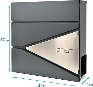 Поштовий ящик Verda з газетницею, нержавіюча сталь, антрацит, 2 ключі - дизайнерський настінний поштовий ящик з прихованим замком
