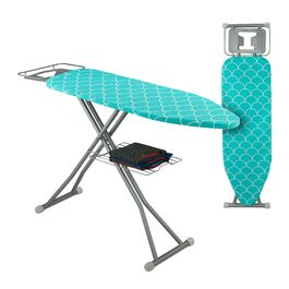 Прасувальна дошка Relaxdays для парових прасок, 122 x 39,5 см, регульована по висоті, складана, з підставкою, бірюзовий/сріблястий