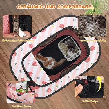 Портативний вольєр для цуценят та котів ALLSOPETS - складаний, для дому, вулиці, подорожей (Рожевий з полуничками, M)