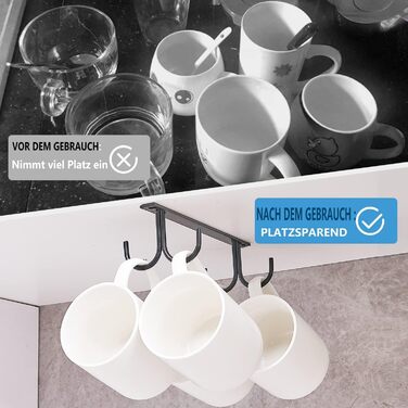 Тримач для чашок під шафу FOMANSH: 12 гачків для кухні, підставка для чашок, кавових горнятків, білий/чорний