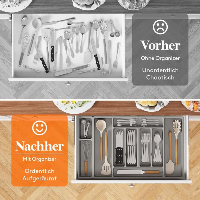 Органайзер для столових приборів Lifewit, 51.6x42 см, для 60 приборів, знімний тримач, пластик