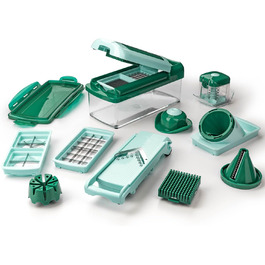 Genius Nicer Dicer Fusion Smart Julienne Slicer | 16-Piece Vegetable Chopper & Slicer Set | Mint Green